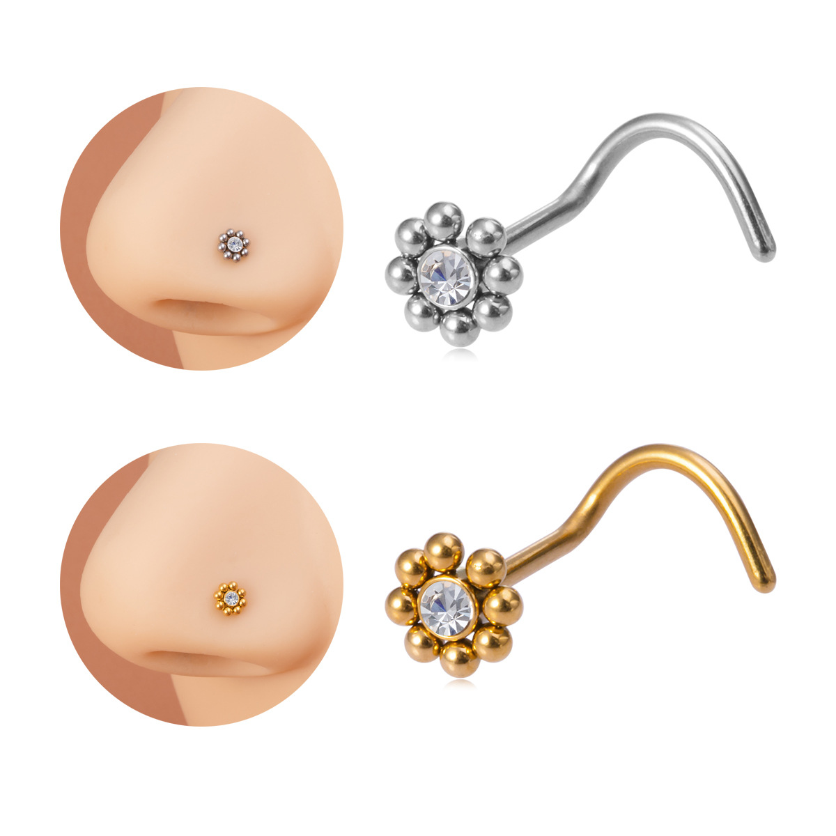 Nostril Screw Pin - 1pc of Flower-Shaped Screw Nose Stud