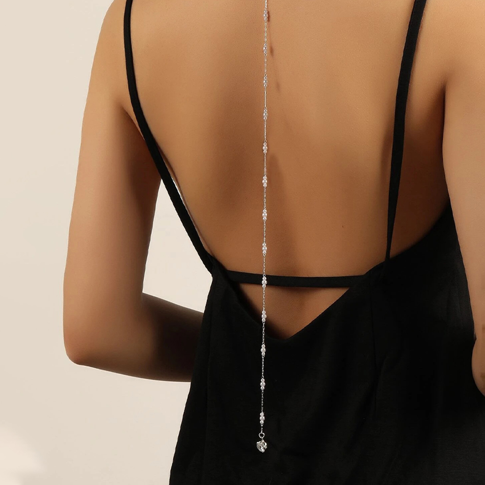 Body Jewelry Back - Luxury Bridal Round Rhinestone Pearl Back