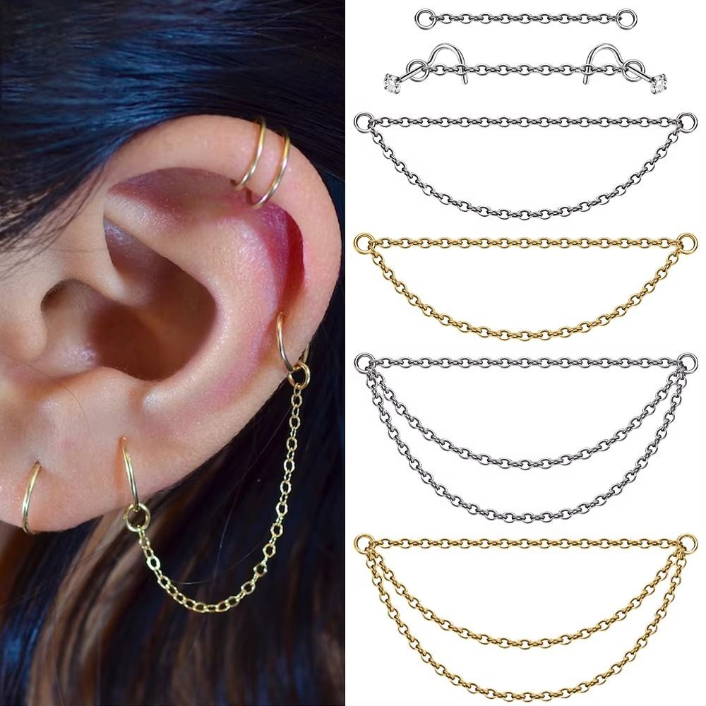 Body Jewelry Ear - Fashion Titanium Nose Chain Double Chain
