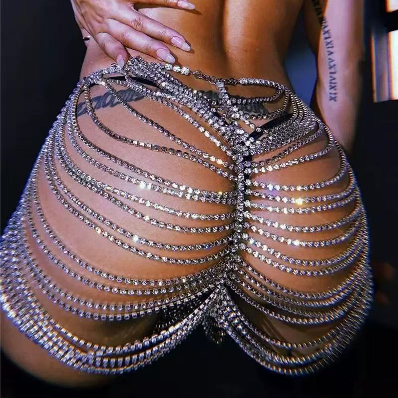 Body Jewelry Rhinestone - 1pcSexy Fashionable Rhinestone Butt Skirt Chain