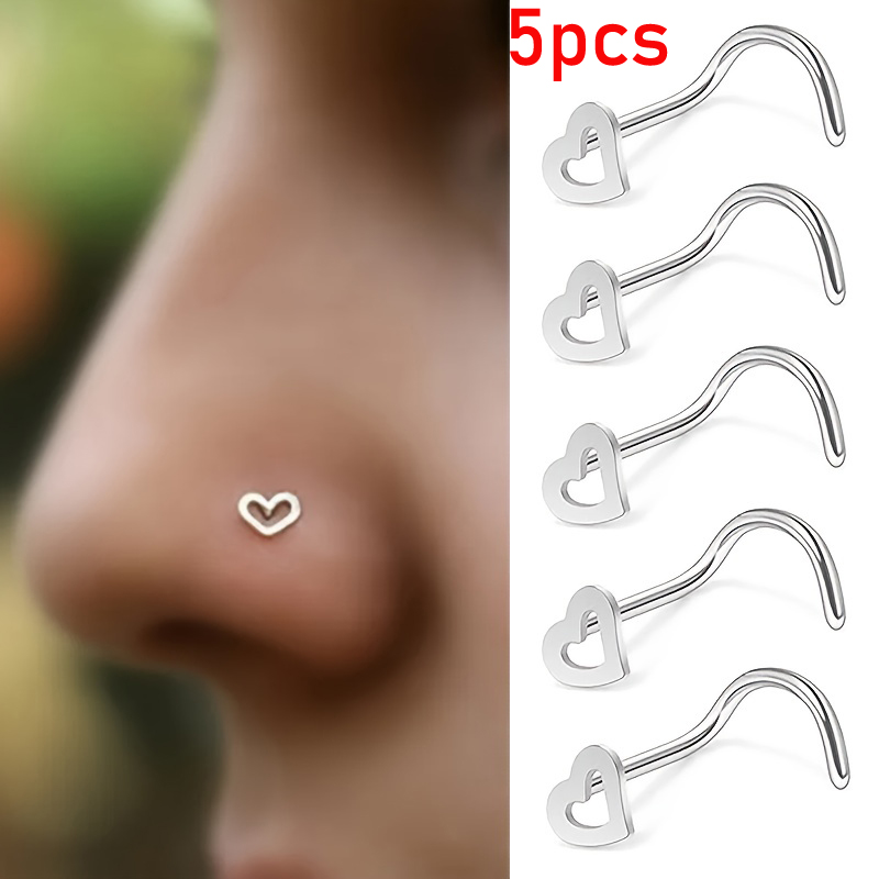 5pcs Hollow Heart Nose Stud Se - Nostril Screw Pin review and price