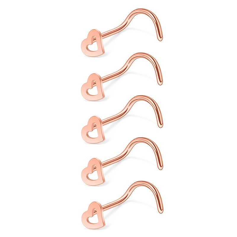5pcs Hollow Heart Nose Stud Se - Nostril Screw Pin review and price
