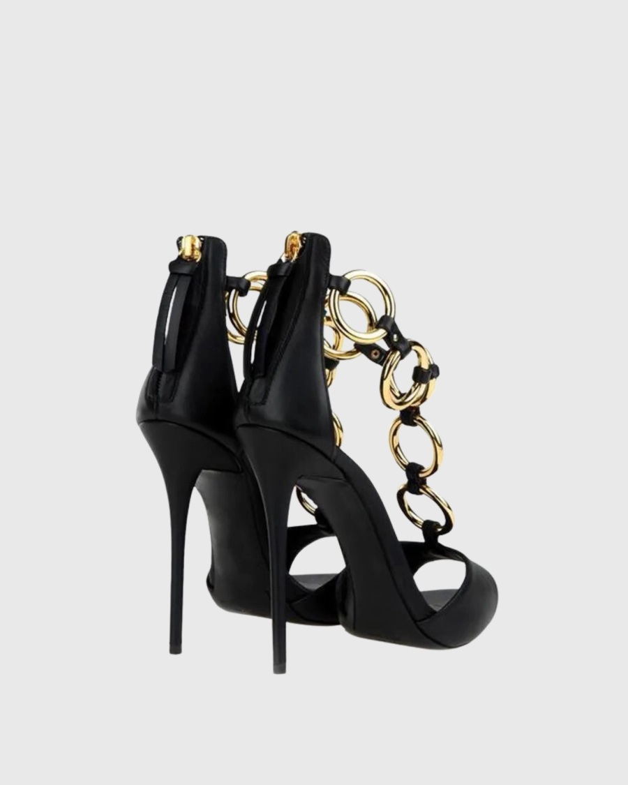 Women Black Leather Gold Chain - Body Jewelry Back review and price