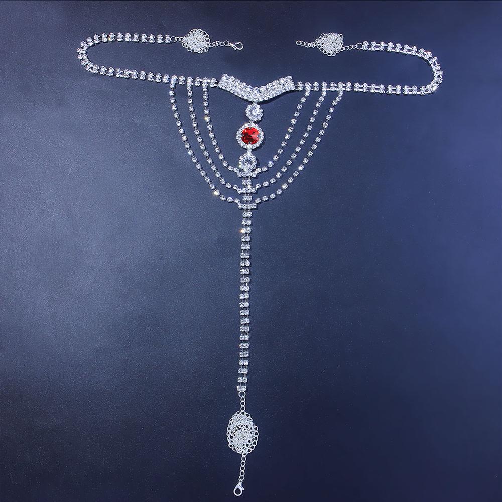 Sexy Body Chain Lingerie Red C - Body Jewelry Rhinestone review and price