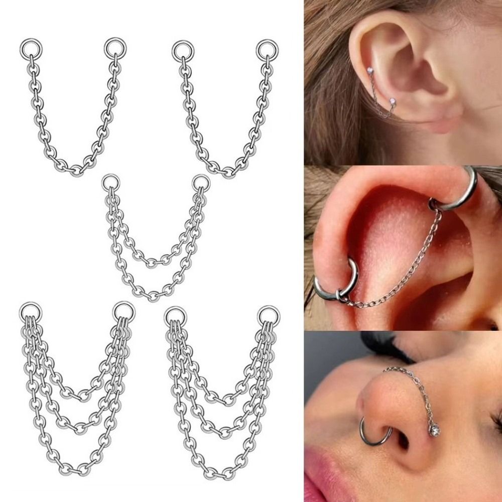 Titanium Nose Chain Three Laye - Body Jewelry Ear review and price