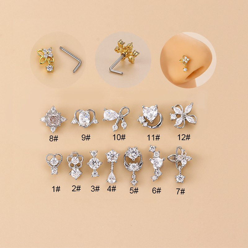20G L-Shaped Cubic Zircon Nose - Body Jewelry Ear review and price