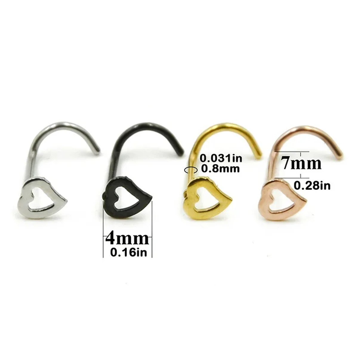 5pcs Fashion Hollow Heart Stai - Nostril Screw Pin review and price