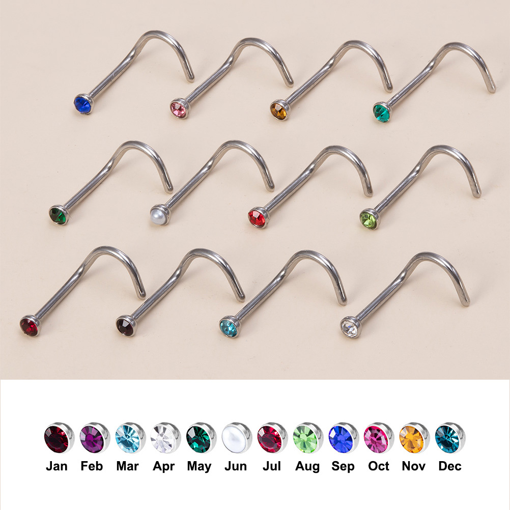 12PCS Birthstone CZ Nose Stud  - Nostril Screw Pin review and price