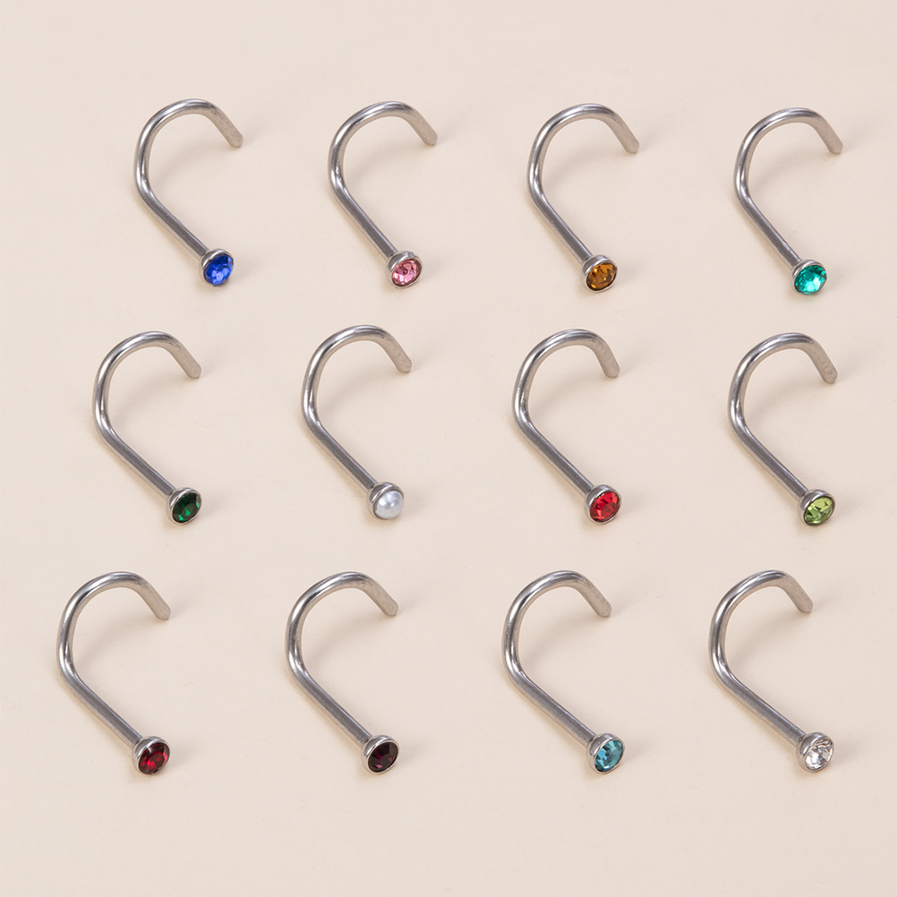 12PCS Birthstone CZ Nose Stud  - Nostril Screw Pin review and price